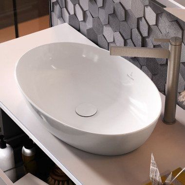 VILLEROY & BOCH Artis oválne umývadlo na dosku bez otvoru, bez prepadu, 610 x 410 mm, biela alpská, s povrchom CeramicPlus, 4198