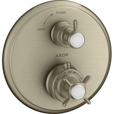 AXOR Montreux termostat s podomietkovou inštaláciou, s uzatváracím ventilom, s rukoväťou v tvare kríža, pre 1 výstup, kartáčovan
